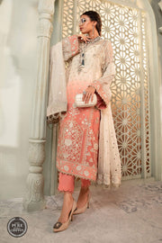 Maria.B Unstitched Chiffon 3Pc Suit MPC-22-208-Cream and Coral Pink