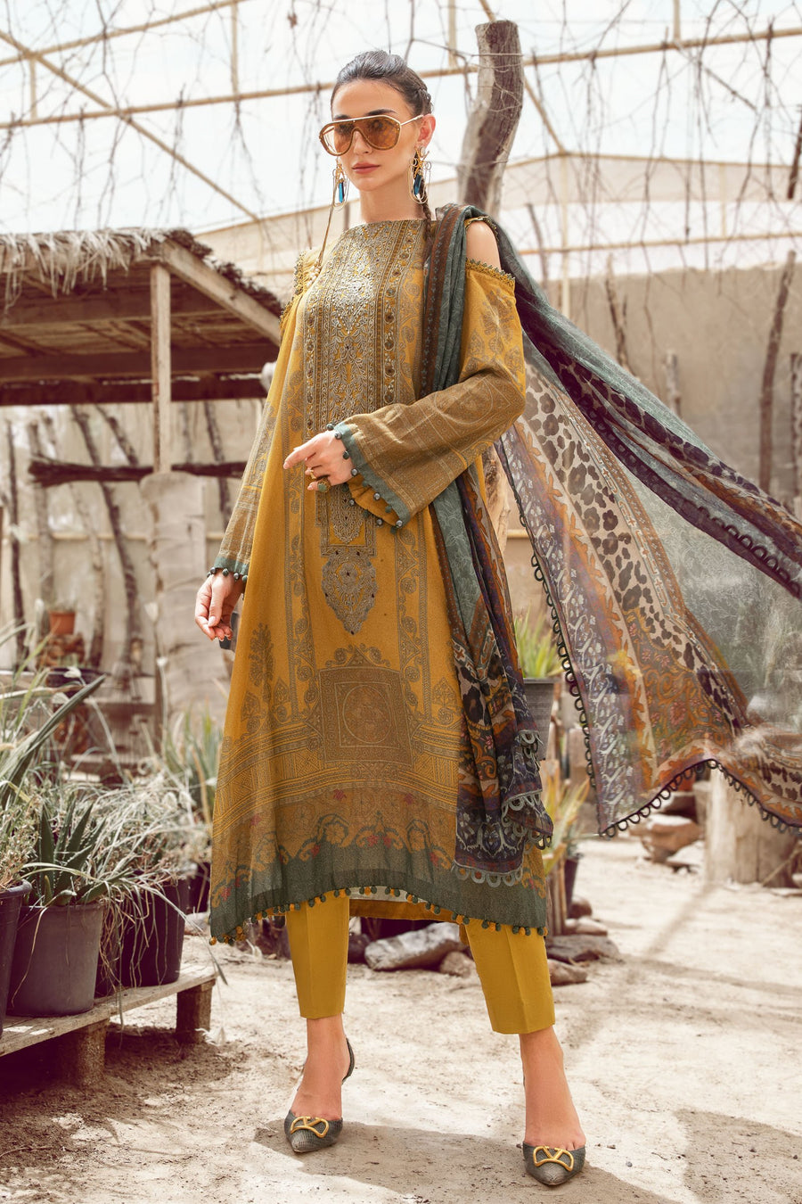 Desert Rose by Maria B Mprints Unstitched Karandi 3Pc Suit MPT-1505-B