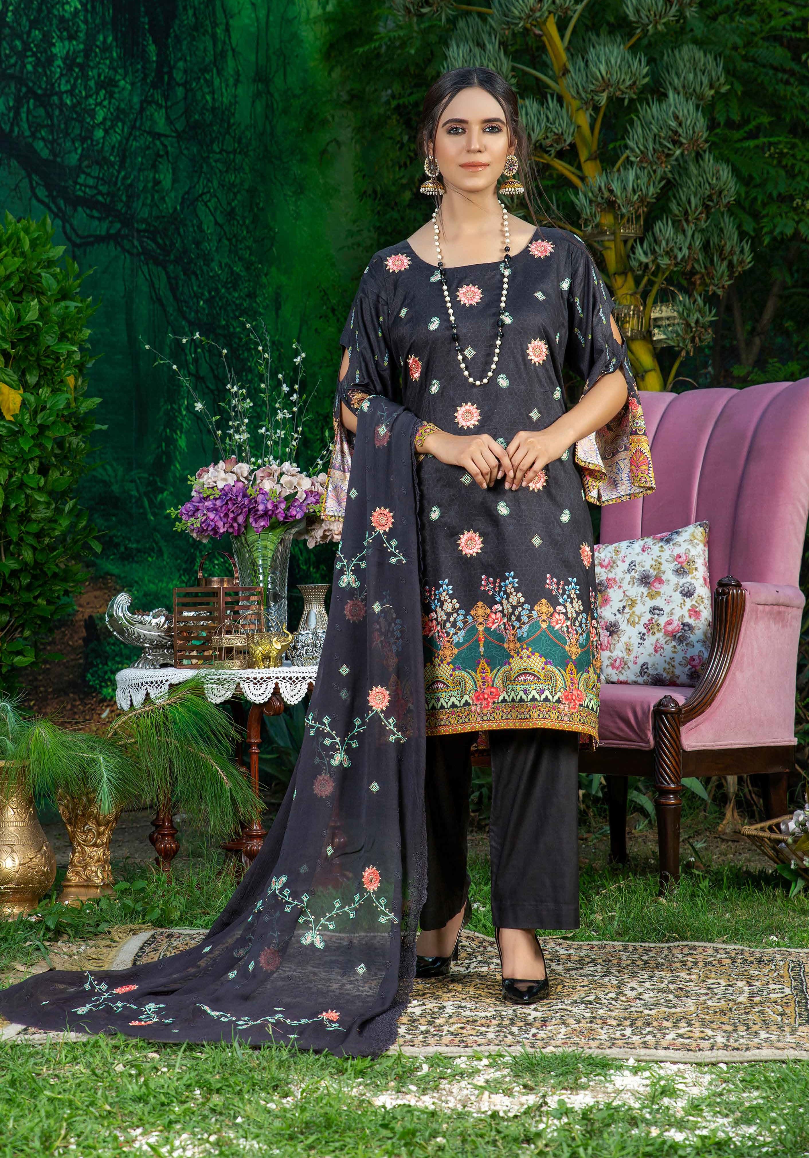 Creaze Unstitched Embroidered Stapple Linen 3Pc Suit MSV-22414