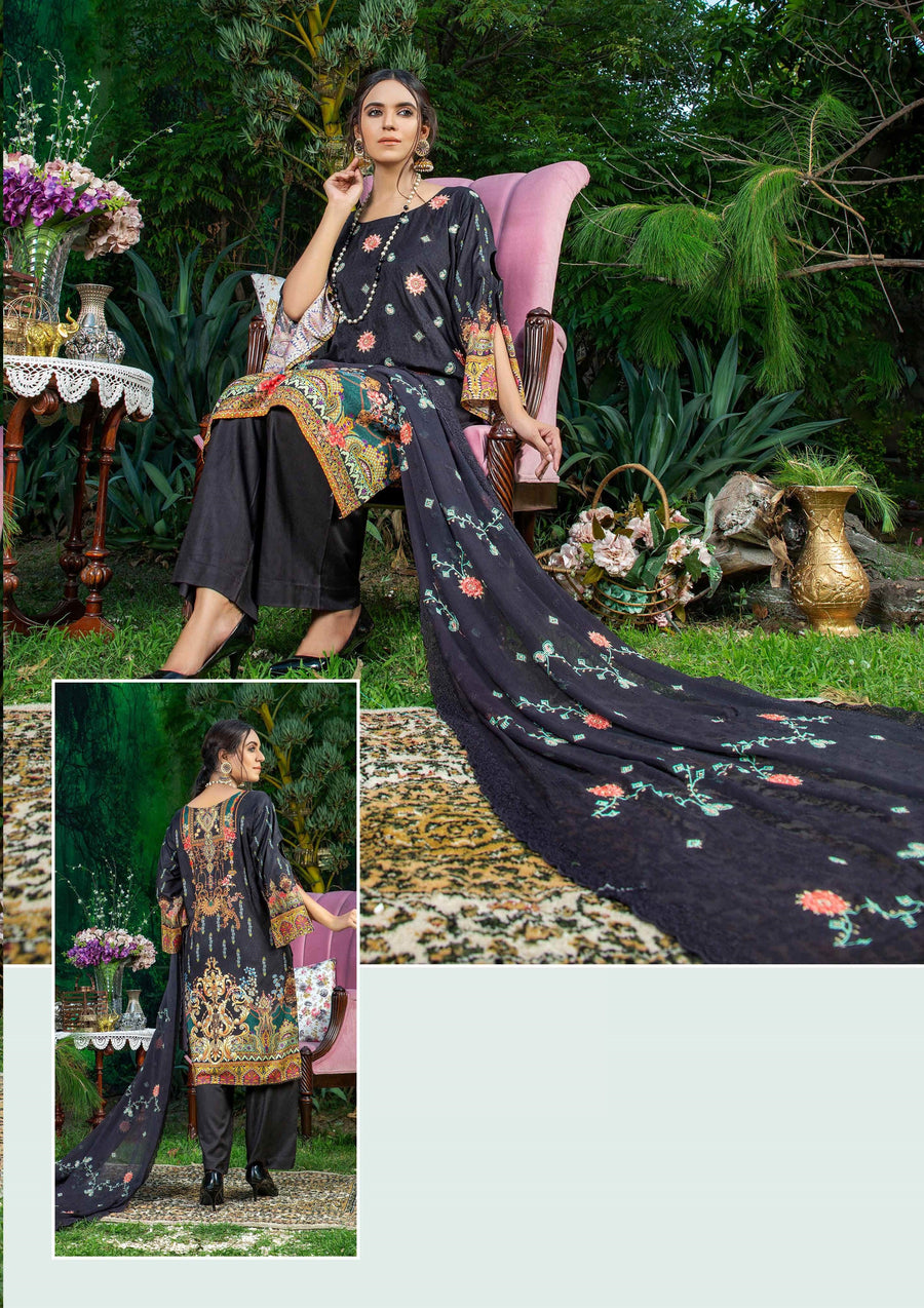 Creaze Unstitched Embroidered Stapple Linen 3Pc Suit MSV-22414