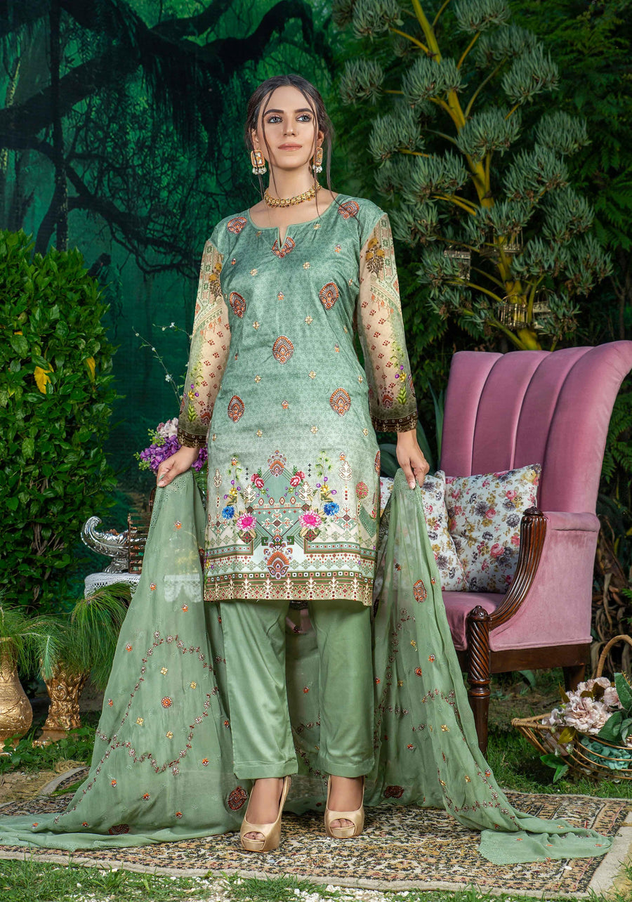 Creaze Unstitched Embroidered Stapple Linen 3Pc Suit MSV-22418