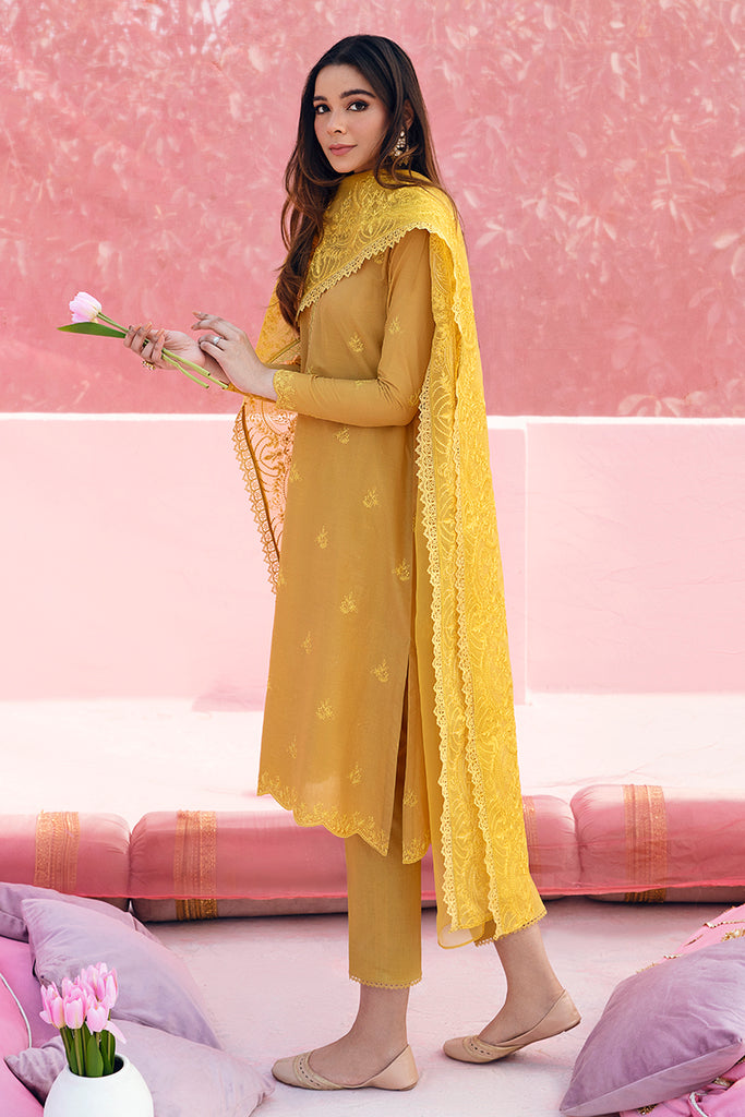 Cross Stitch Mahiri Embroidered Lawn Unstitched 3Pc Suit - MUSTARD CEYLON