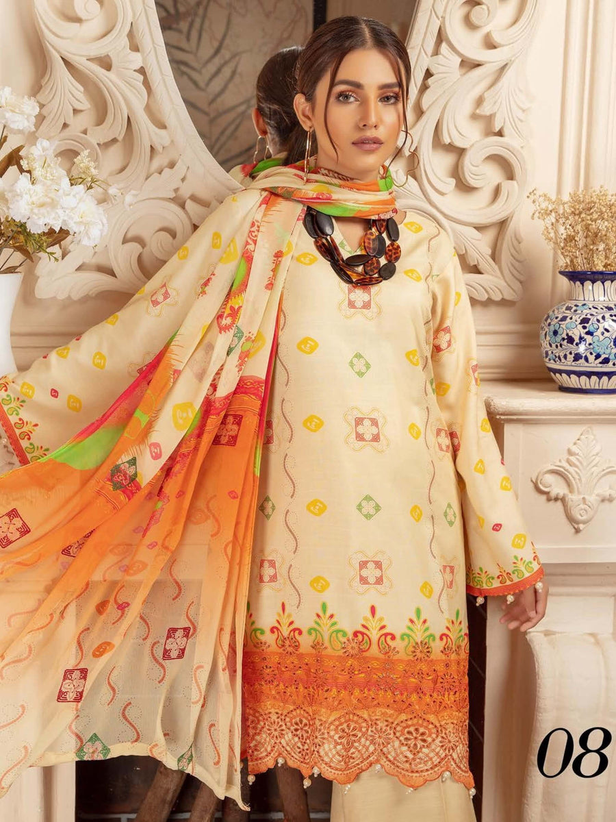 Mahee's by Riaz Arts Chunri Embroidered Viscose 3pc Unstitched Suit D-08 - FaisalFabrics.pk