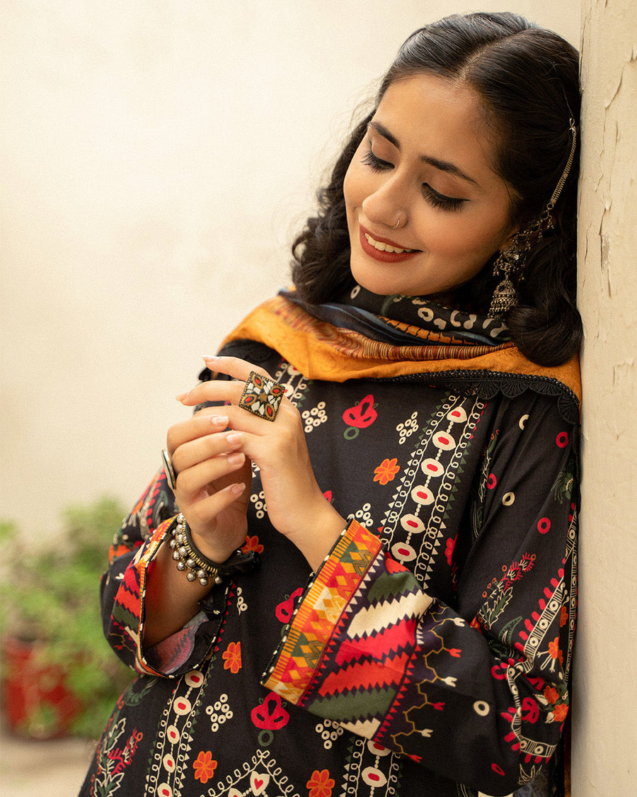 Noorangi Masakali Unstitched Printed Cambric 3Pc Suit - Mala