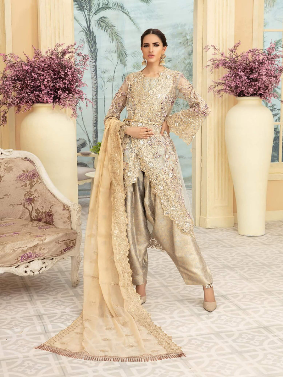 Maryum N Maria Premium Chiffon Collection Embroidered 3Pc Suit MMD-04 - FaisalFabrics.pk