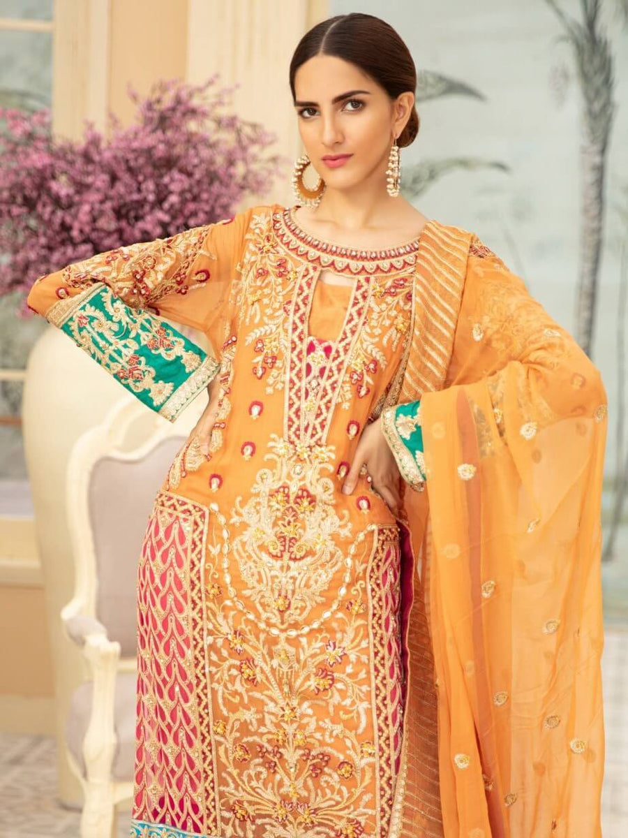 Maryum N Maria Premium Chiffon Collection Embroidered 3Pc Suit MMD-10 - FaisalFabrics.pk
