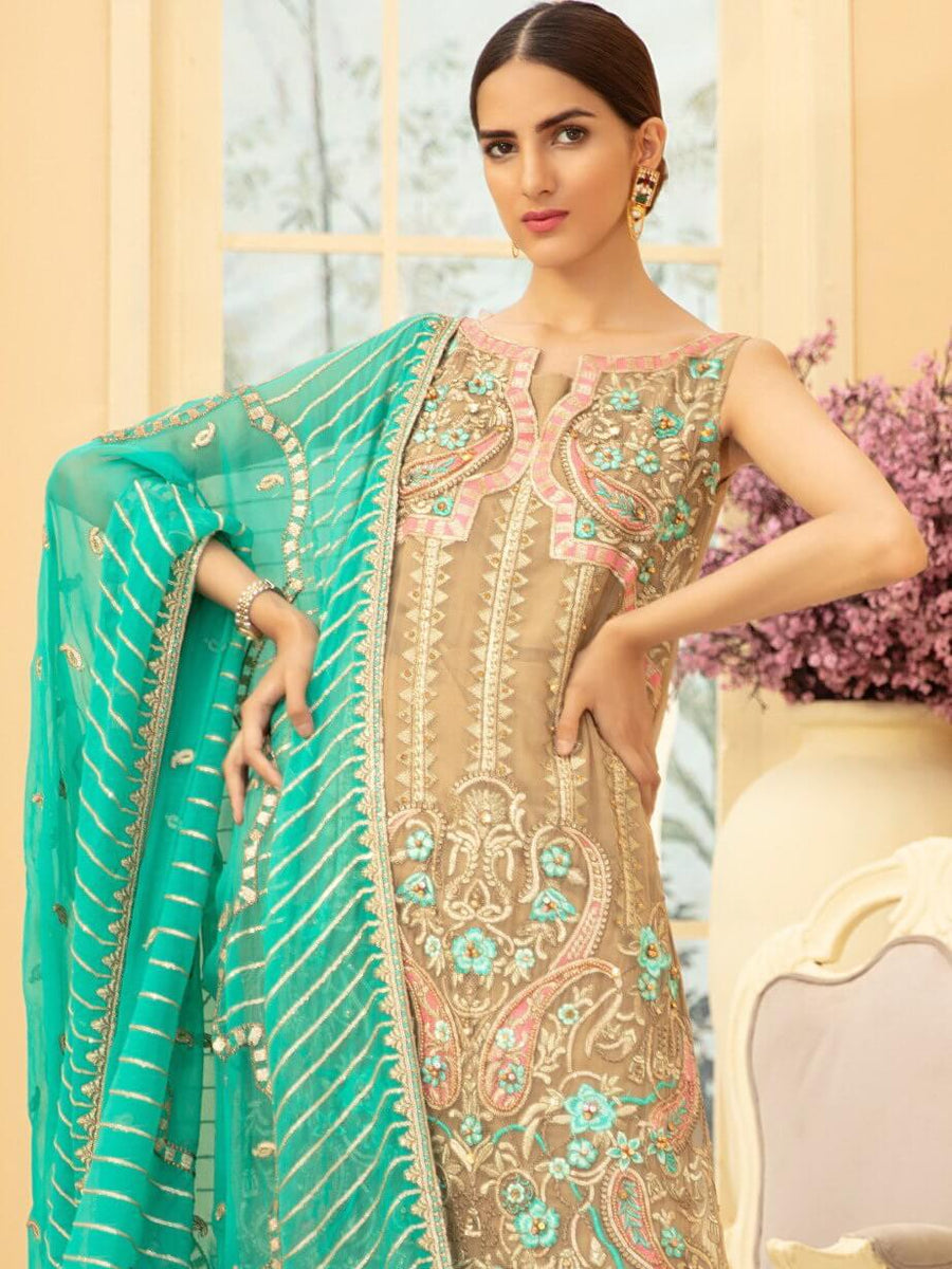 Maryum N Maria Premium Chiffon Collection Embroidered 3Pc Suit MMD-08 - FaisalFabrics.pk