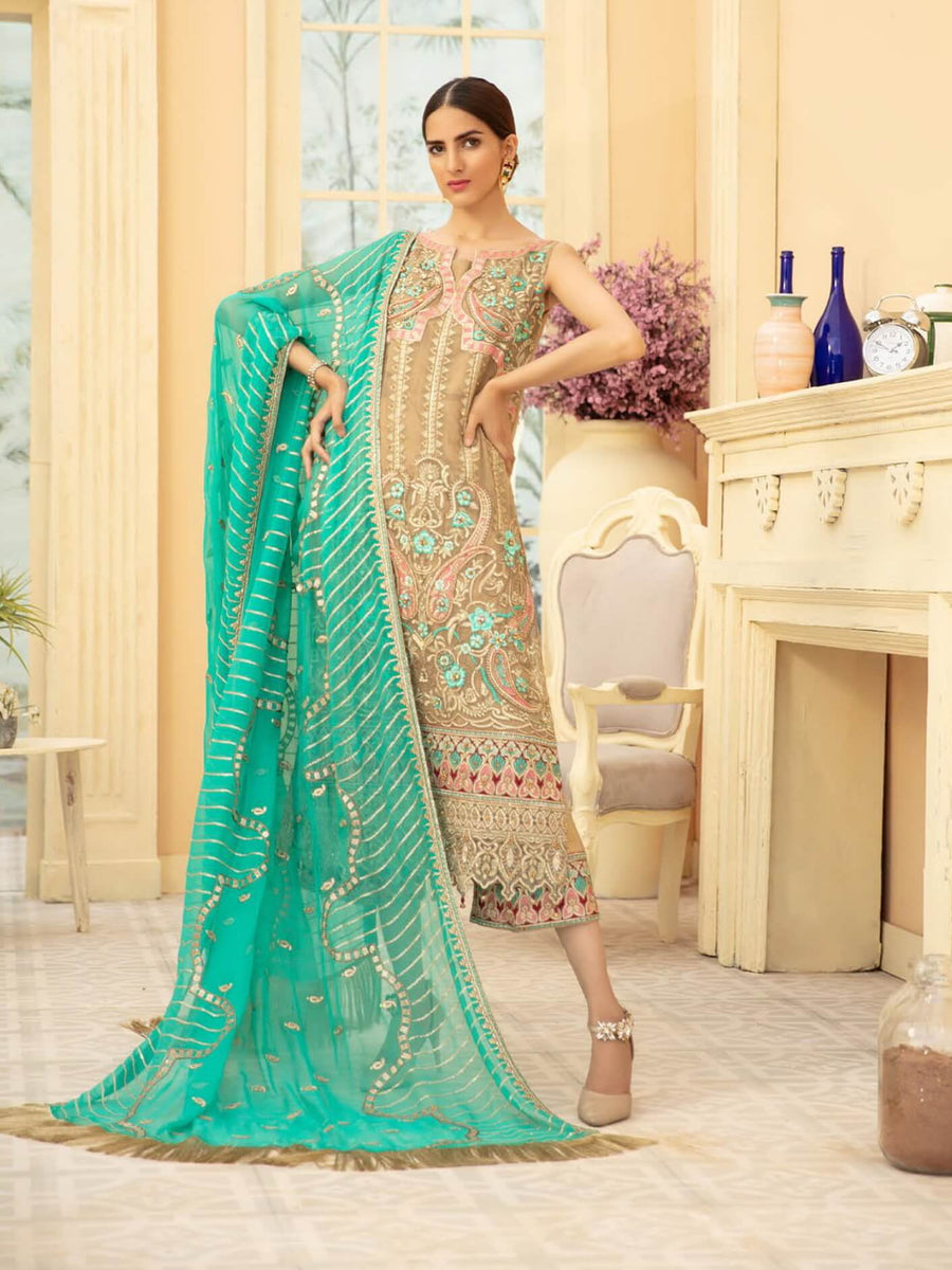Maryum N Maria Premium Chiffon Collection Embroidered 3Pc Suit MMD-08 - FaisalFabrics.pk