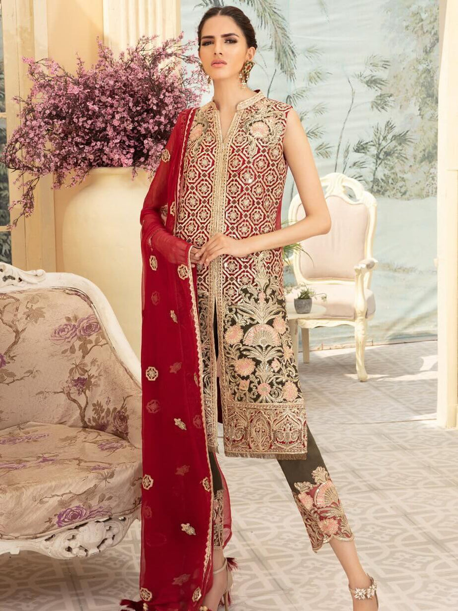Maryum N Maria Premium Chiffon Collection Embroidered 3Pc Suit MMD-03 - FaisalFabrics.pk
