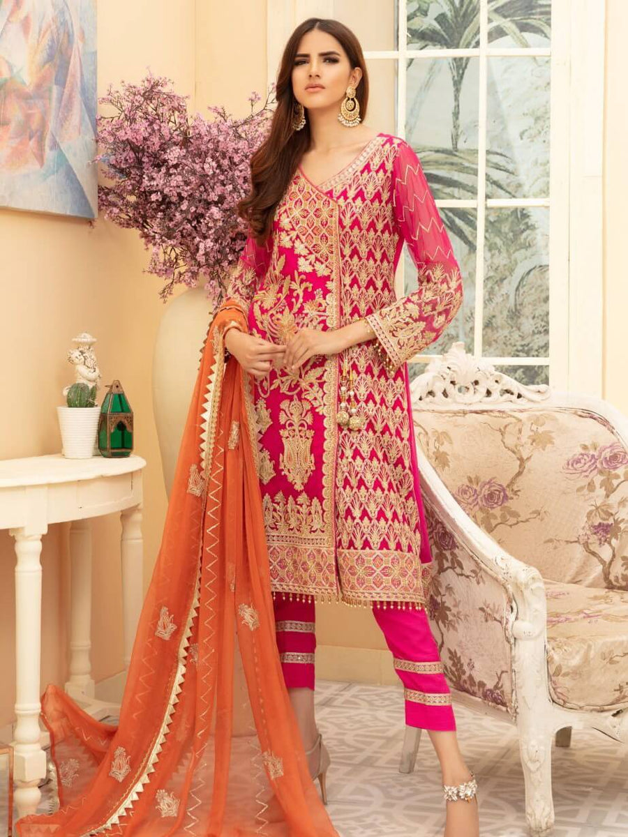 Maryum N Maria Premium Chiffon Collection Embroidered 3Pc Suit MMD-01 - FaisalFabrics.pk