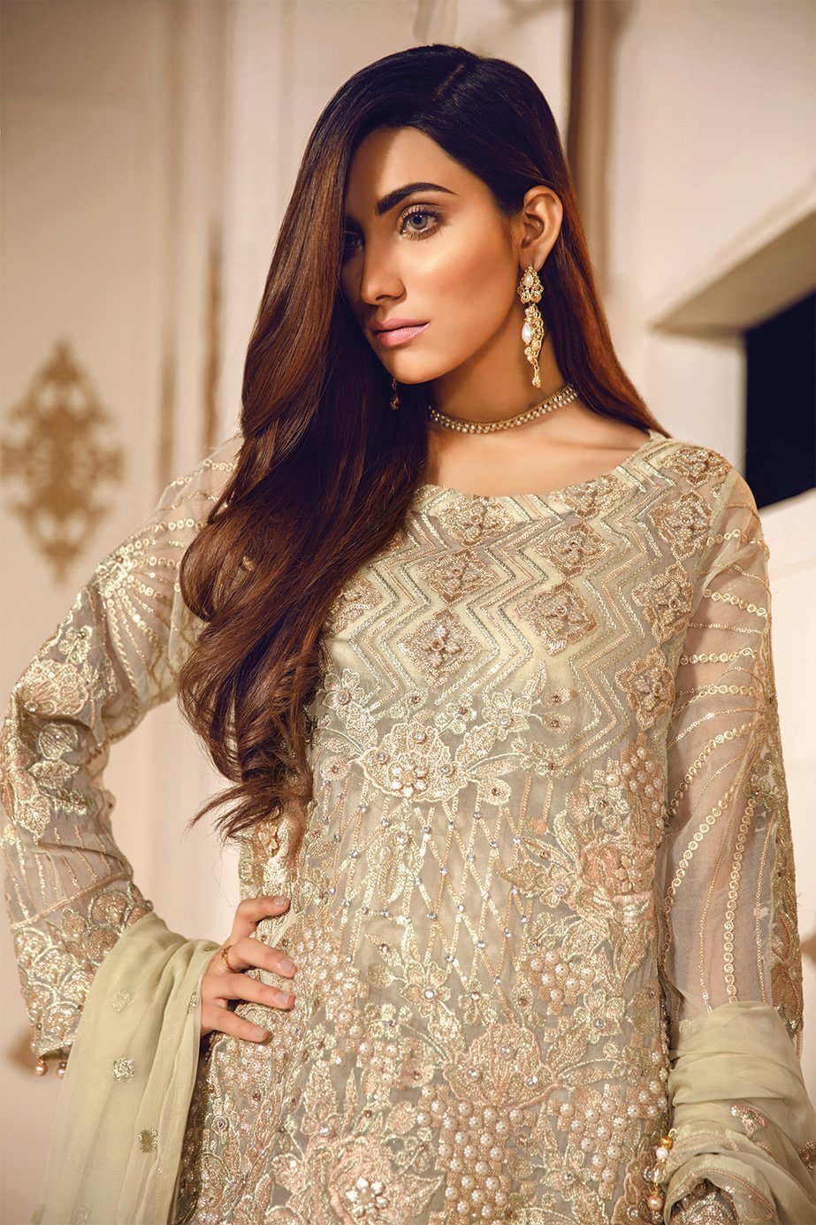 Maryum N Maria Bridal Chiffon 2020 Embroidered 3Pc Suit Whisper MA-06 - FaisalFabrics.pk