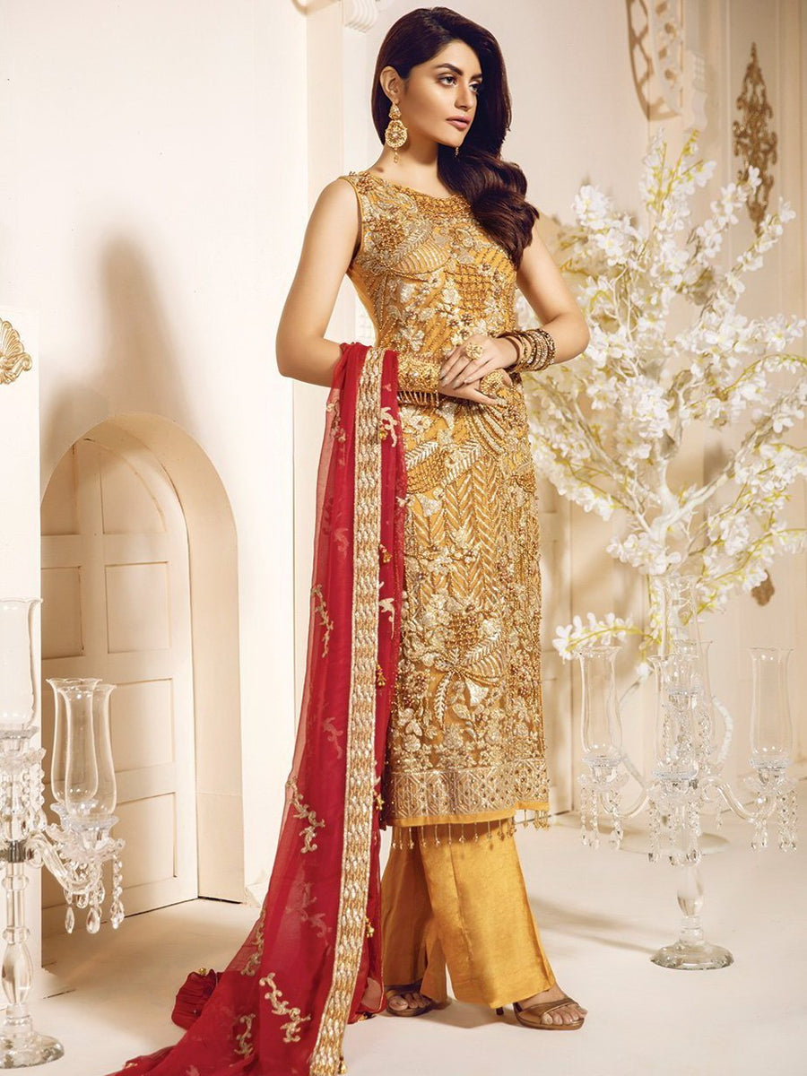 Maryum N Maria Bridal Chiffon 2020 Embroidered 3Pc Suit Crao Royal MA-09 - FaisalFabrics.pk