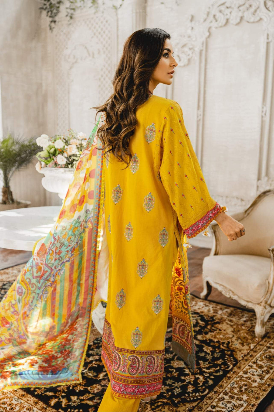 Maryum N Maria Luxury Lawn 3 Piece Embroidered Suit ML-01 Sun Flower - FaisalFabrics.pk