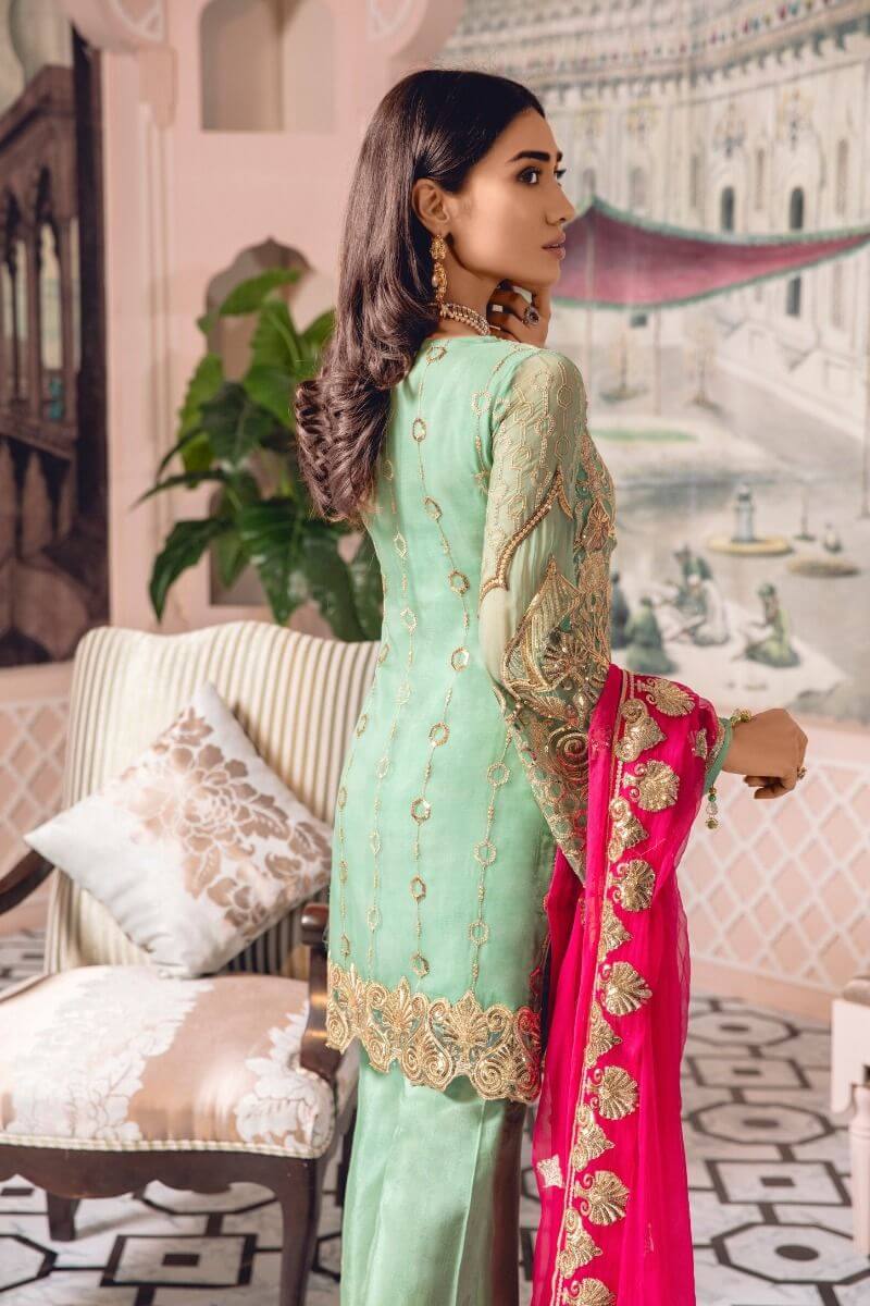 Freesia by Maryum N Maria Embroidered Chiffon 3 Pc Suit FE-01 Castlied Lime - FaisalFabrics.pk