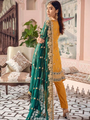 Freesia by Maryum N Maria Embroidered Chiffon 3 Pc Suit FE-02 Green Yelleit - FaisalFabrics.pk