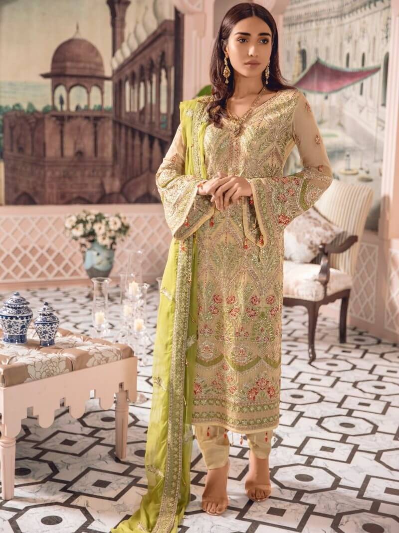 Freesia by Maryum N Maria Embroidered Chiffon 3 Pc Suit FE-04 Limonium - FaisalFabrics.pk