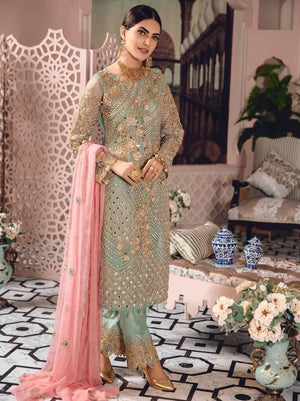 Freesia by Maryum N Maria Embroidered Net Unstitched 3 Pc Suit FE-09 MUSHK MILE - FaisalFabrics.pk