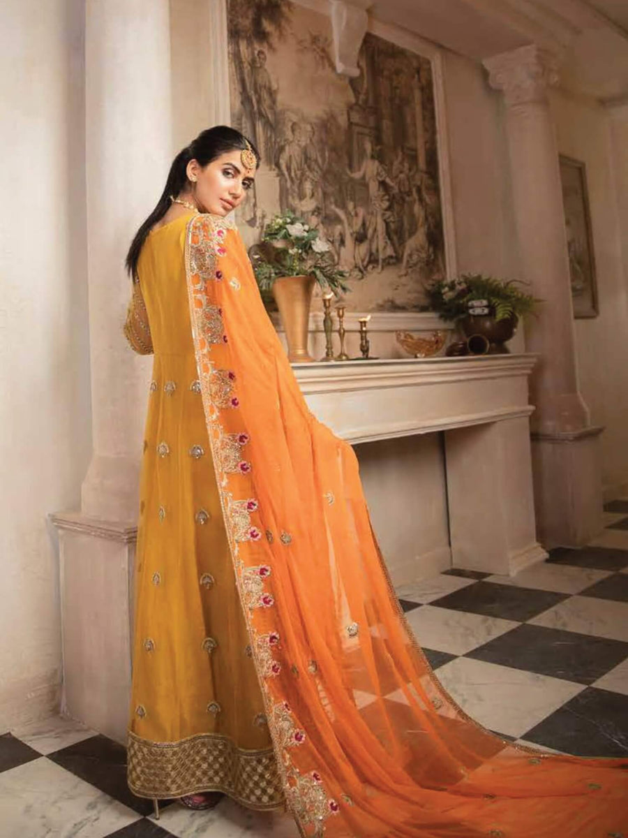 MASHQ Formal Collection Embroidered Chiffon 3Pc Suit MY-01 KESARI - FaisalFabrics.pk