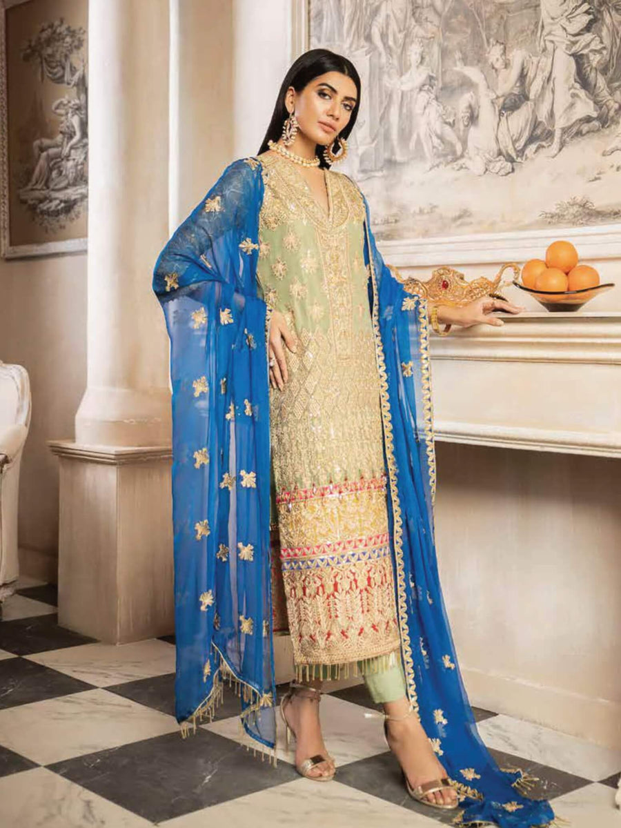 MASHQ Formal Collection Embroidered Chiffon 3Pc Suit MY-08 SHABAAB - FaisalFabrics.pk