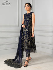 Misaal by Zarif Festive Unstitched Luxury Chiffon 3Pc Suit Z-01 RAMONA - FaisalFabrics.pk