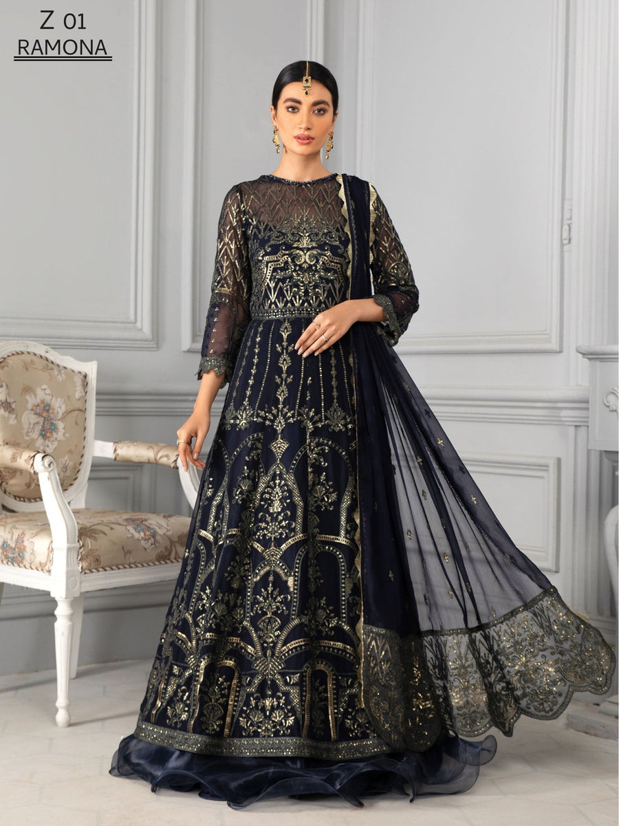Misaal by Zarif Festive Unstitched Luxury Chiffon 3Pc Suit Z-01 RAMONA - FaisalFabrics.pk