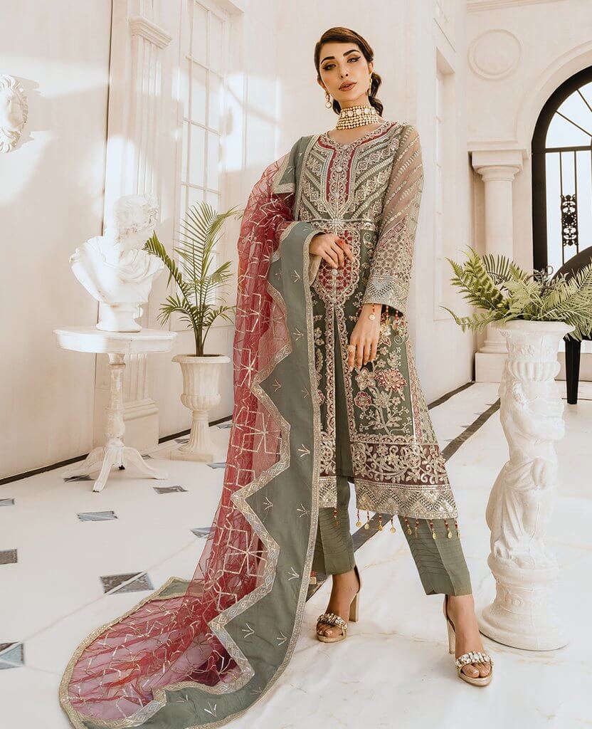 Maryum N Maria Freesia Premium Embroidered Chiffon 3Pc Suit FG-08 Greetille - FaisalFabrics.pk