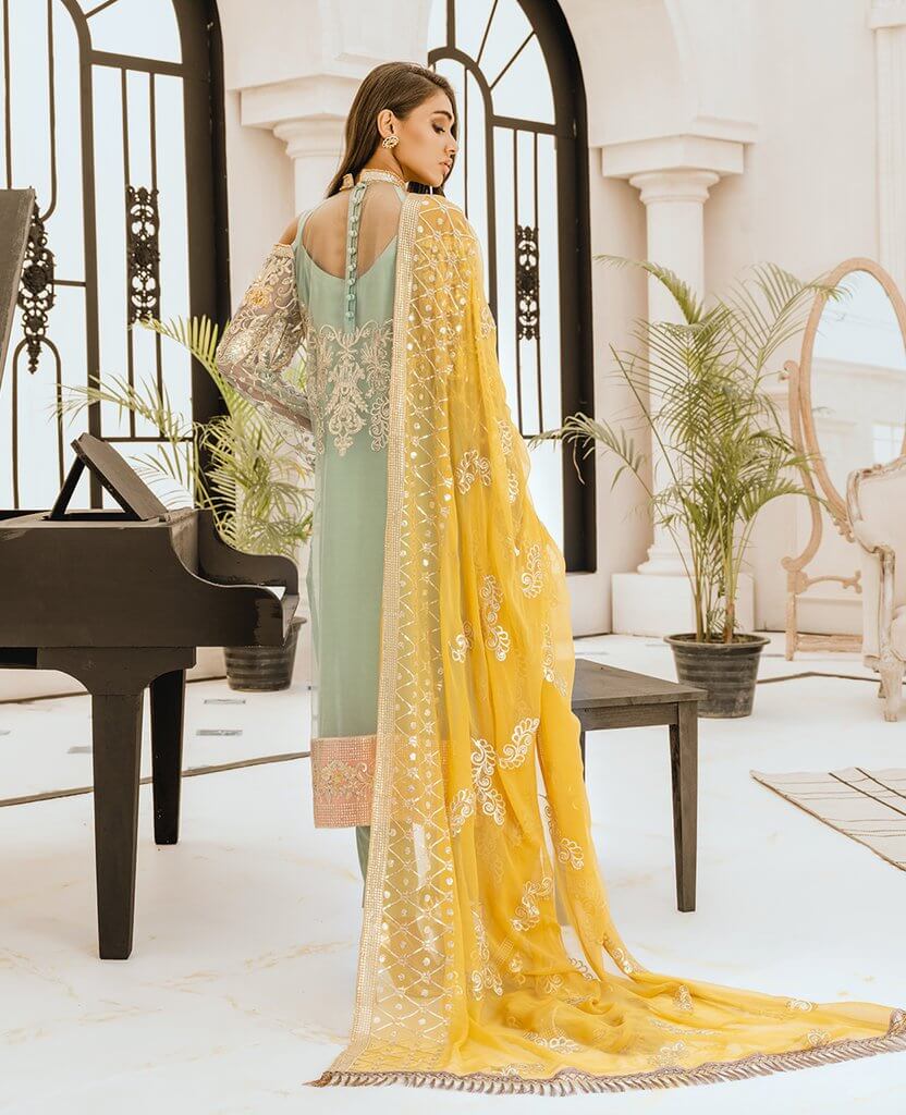 Maryum N Maria Freesia Premium Embroidered Chiffon 3Pc Suit FG-10 Light Water - FaisalFabrics.pk