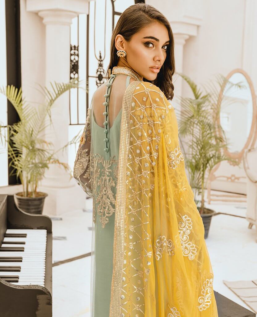 Maryum N Maria Freesia Premium Embroidered Chiffon 3Pc Suit FG-10 Light Water - FaisalFabrics.pk
