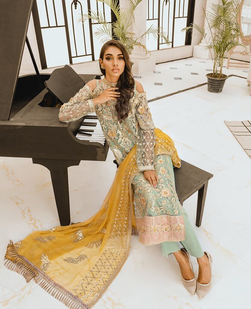 Maryum N Maria Freesia Premium Embroidered Chiffon 3Pc Suit FG-10 Light Water - FaisalFabrics.pk