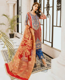 Maryum N Maria Freesia Premium Embroidered Chiffon 3Pc Suit FG-06 Red Blues - FaisalFabrics.pk