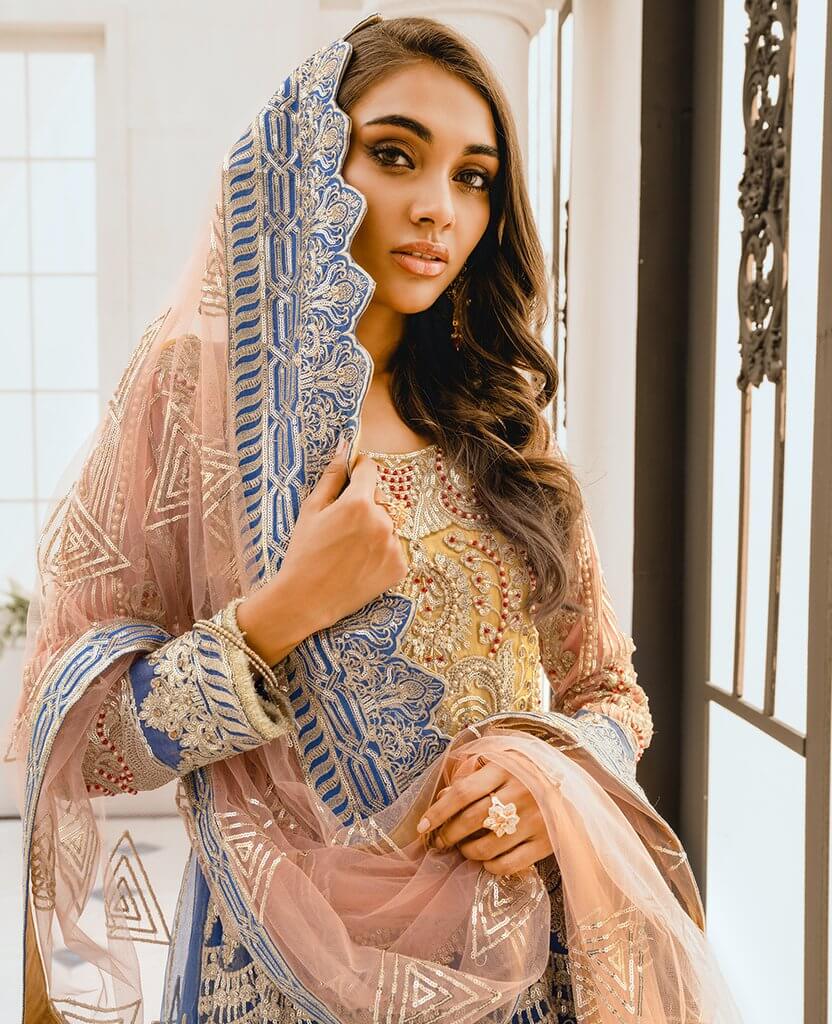 Maryum N Maria Freesia Premium Embroidered Chiffon 3Pc Suit FG-05 Yellow Dayl - FaisalFabrics.pk