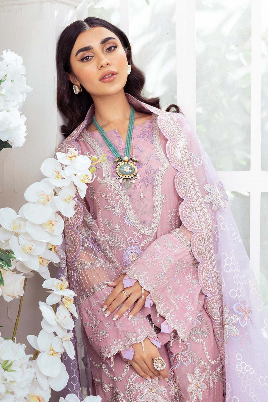 Nureh Elanora Luxury Chiffon Unstitched 3Pc Suit NEL-01 ROSE GIRL