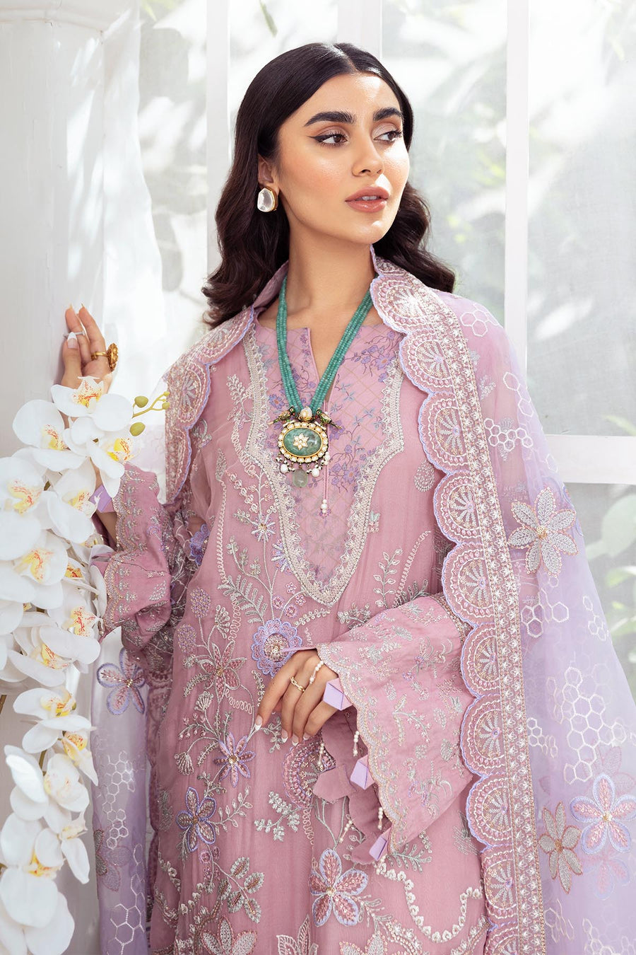 Nureh Elanora Luxury Chiffon Unstitched 3Pc Suit NEL-01 ROSE GIRL