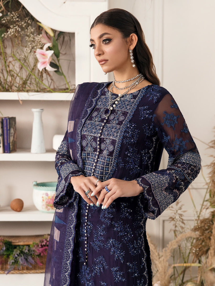NUREH Elanora Unstitched Embroidered Luxury Chiffon 3Pc Suit NEL-15