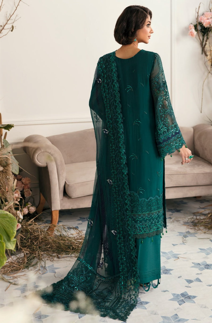 NUREH Elanora Unstitched Embroidered Luxury Chiffon 3Pc Suit NEL-18