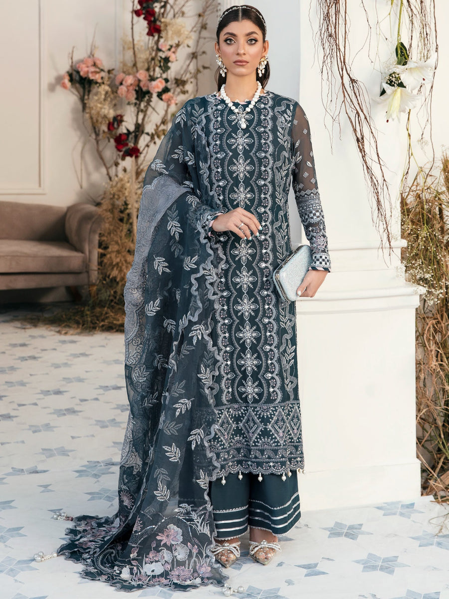 NUREH Elanora Unstitched Embroidered Luxury Chiffon 3Pc Suit NEL-19