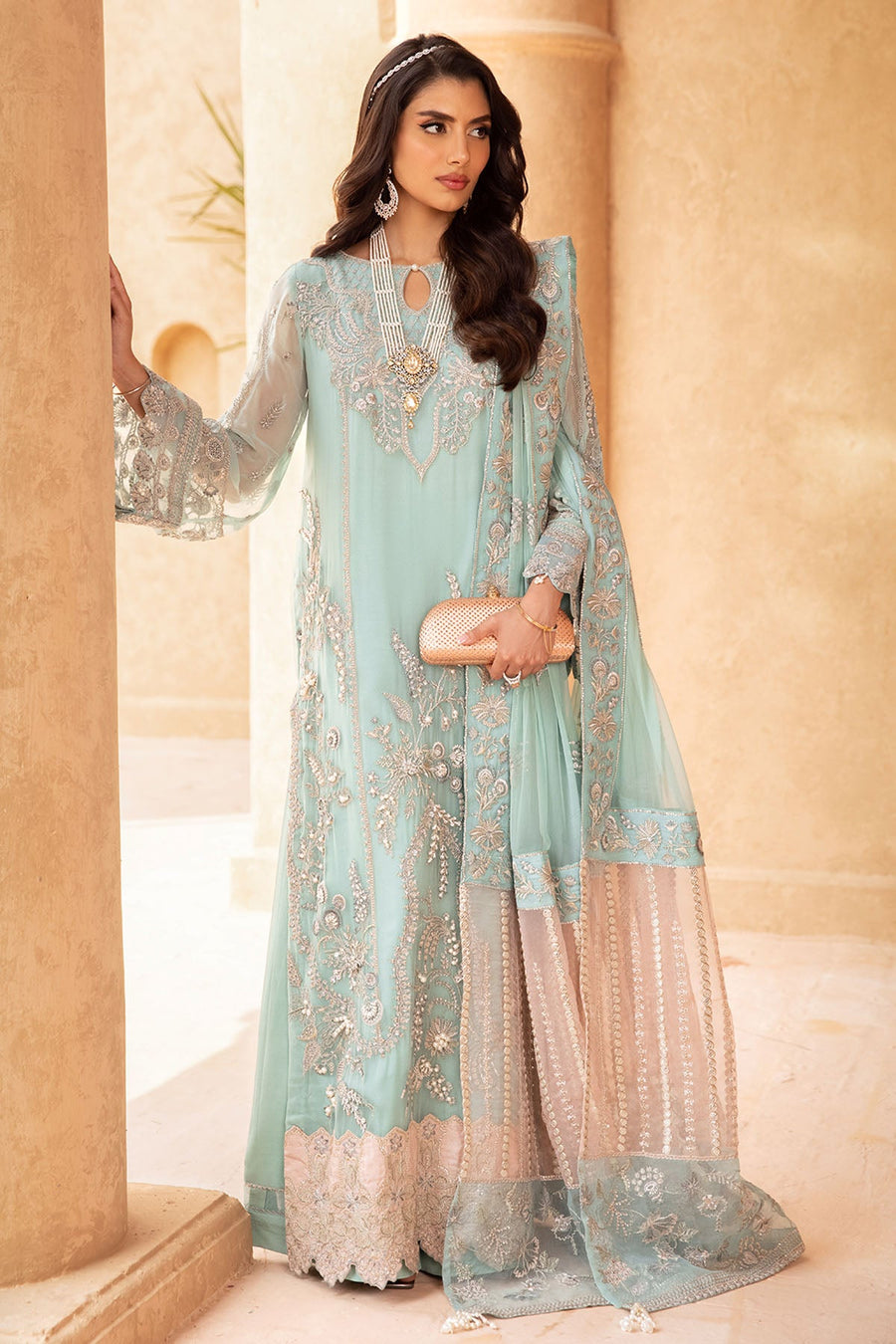 NUREH Elanora Unstitched Embroidered Luxury Chiffon 3Piece Suit NEL-24