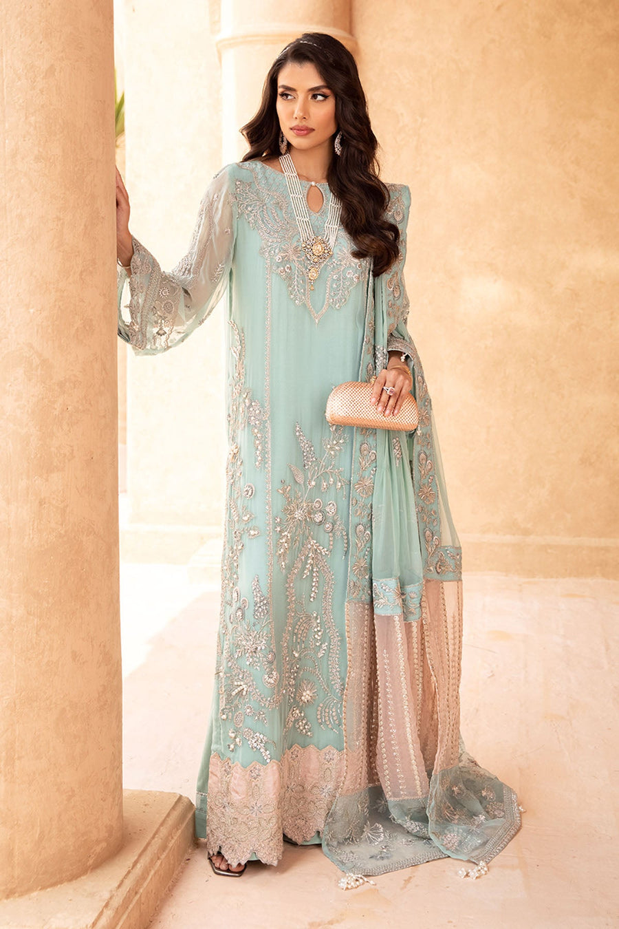 NUREH Elanora Unstitched Embroidered Luxury Chiffon 3Piece Suit NEL-24