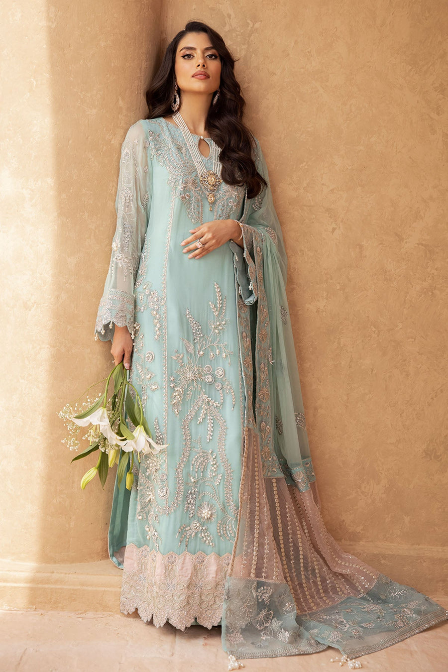 NUREH Elanora Unstitched Embroidered Luxury Chiffon 3Piece Suit NEL-24