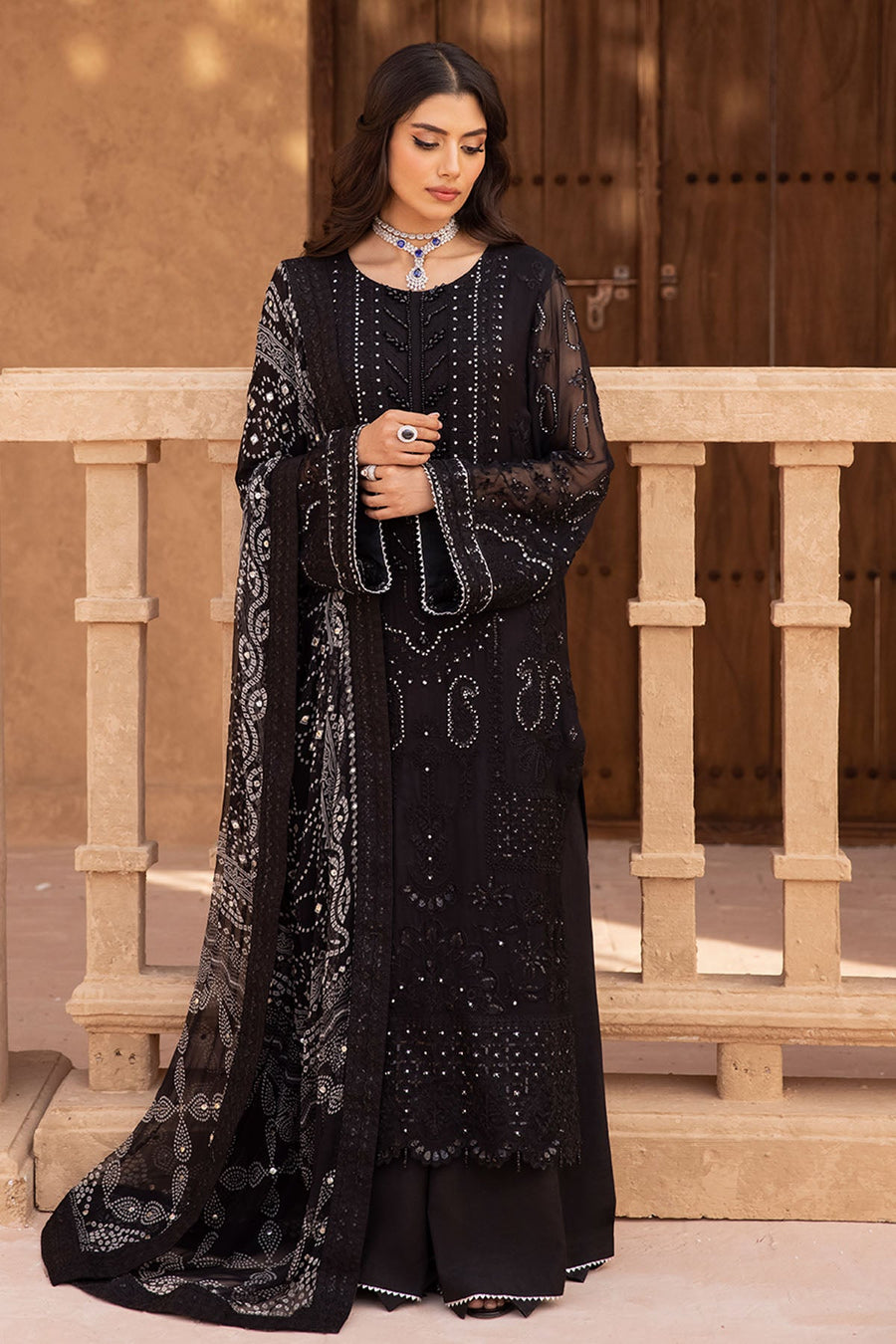 NUREH Elanora Unstitched Embroidered Luxury Chiffon 3Piece Suit NEL-25