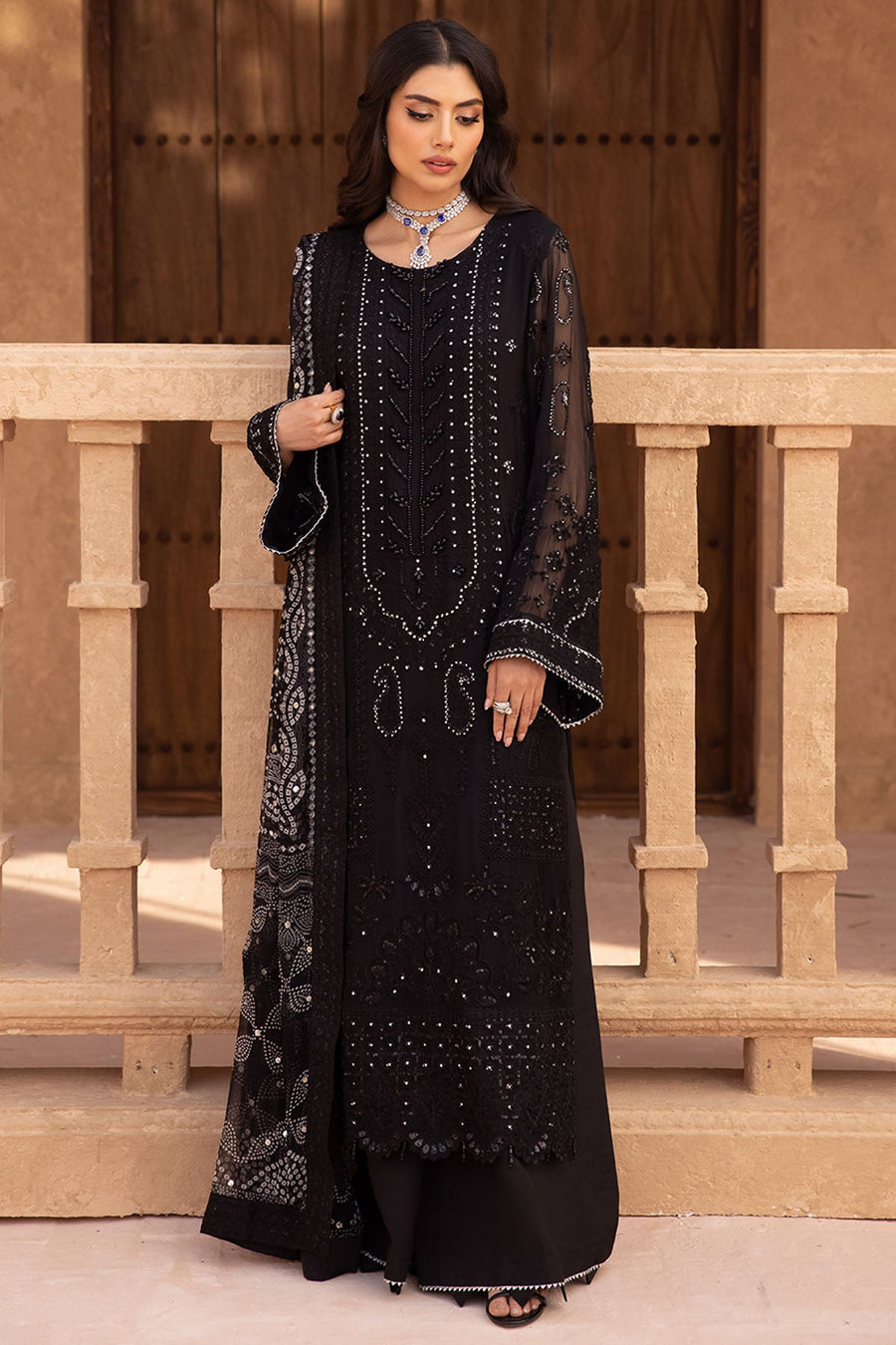 NUREH Elanora Unstitched Embroidered Luxury Chiffon 3Piece Suit NEL-25