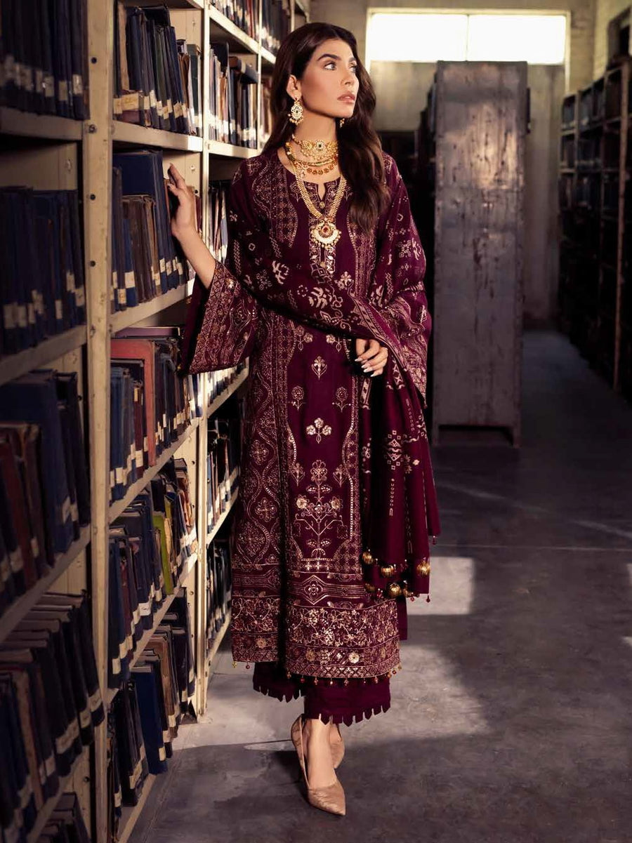 NUREH Exclusive Embroidered Leather Peach Unstitched 3Pc Suit NEP-02