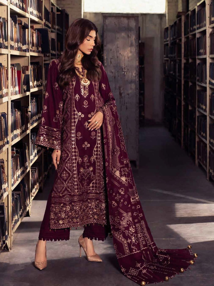 NUREH Exclusive Embroidered Leather Peach Unstitched 3Pc Suit NEP-02