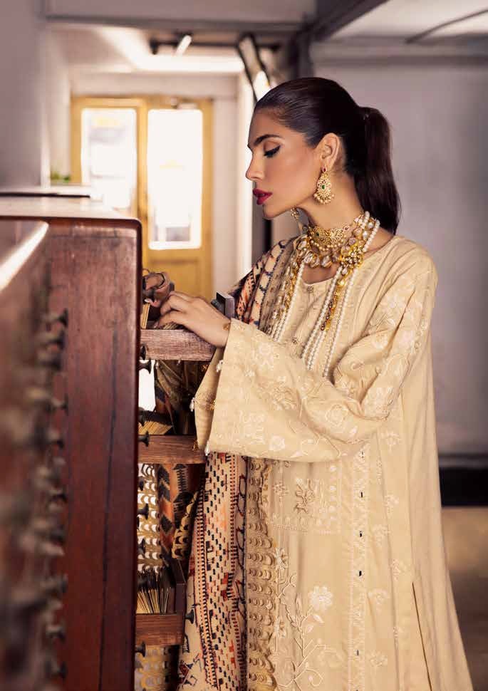 NUREH Exclusive Embroidered Leather Peach Unstitched 3Pc Suit NEP-04