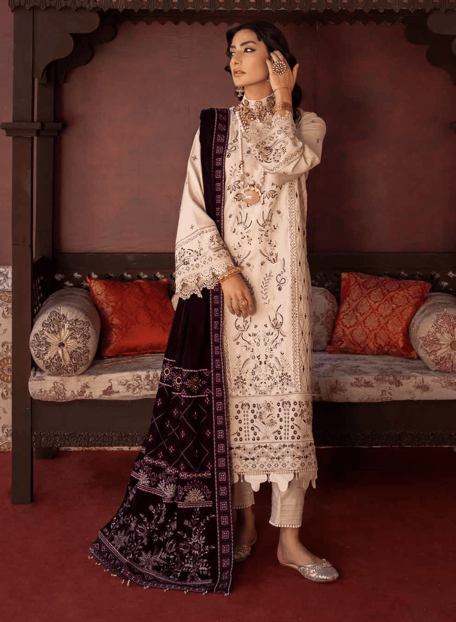 NUREH Exclusive Winter Unstitched Embroidered Leather Peach 3Pc NEP-18