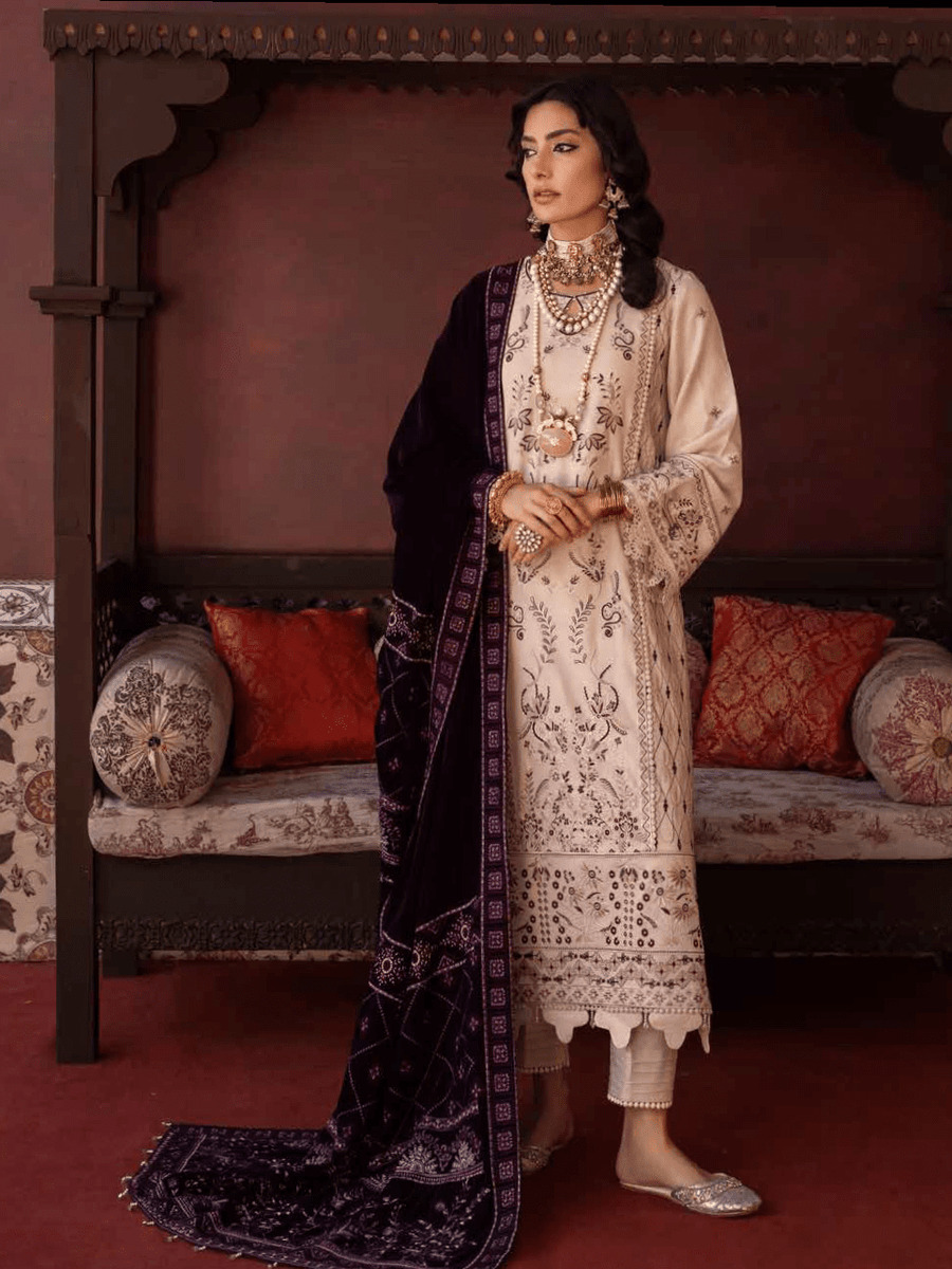 NUREH Exclusive Winter Unstitched Embroidered Leather Peach 3Pc NEP-18