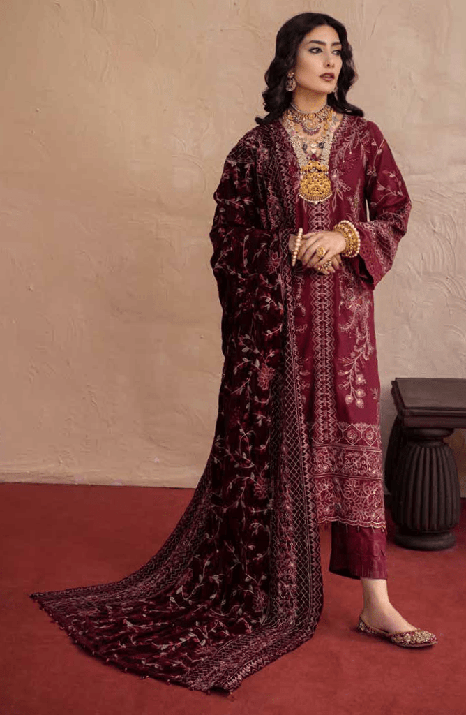 Nureh Exclusive Unstitched Luxury Leather Peach Embroidered Suits 3 Piece NU25EL NE-214 - Winter Collection