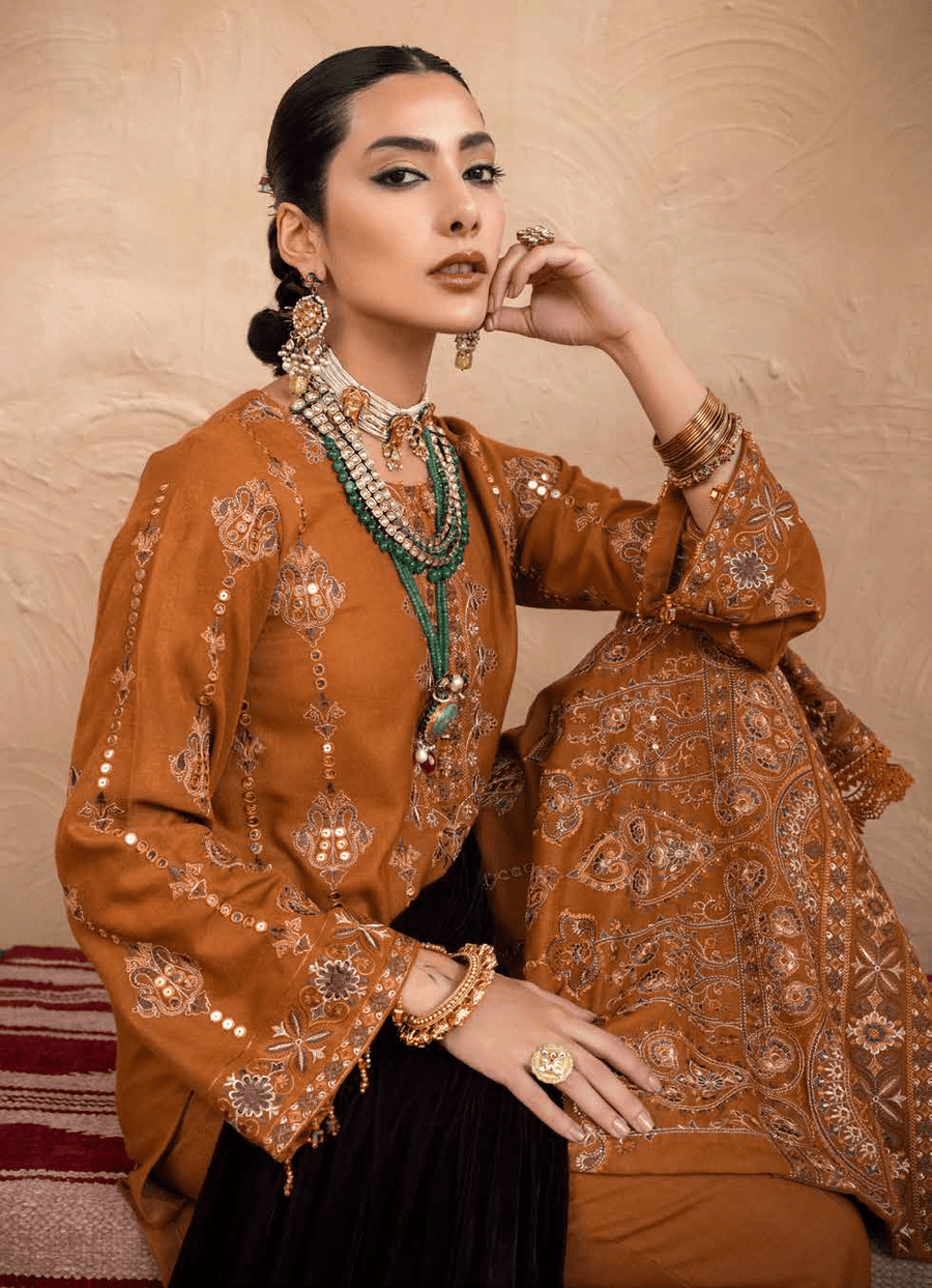 NUREH Exclusive Winter Unstitched Embroidered Leather Peach 3Pc NEP-21