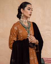 NUREH Exclusive Winter Unstitched Embroidered Leather Peach 3Pc NEP-21