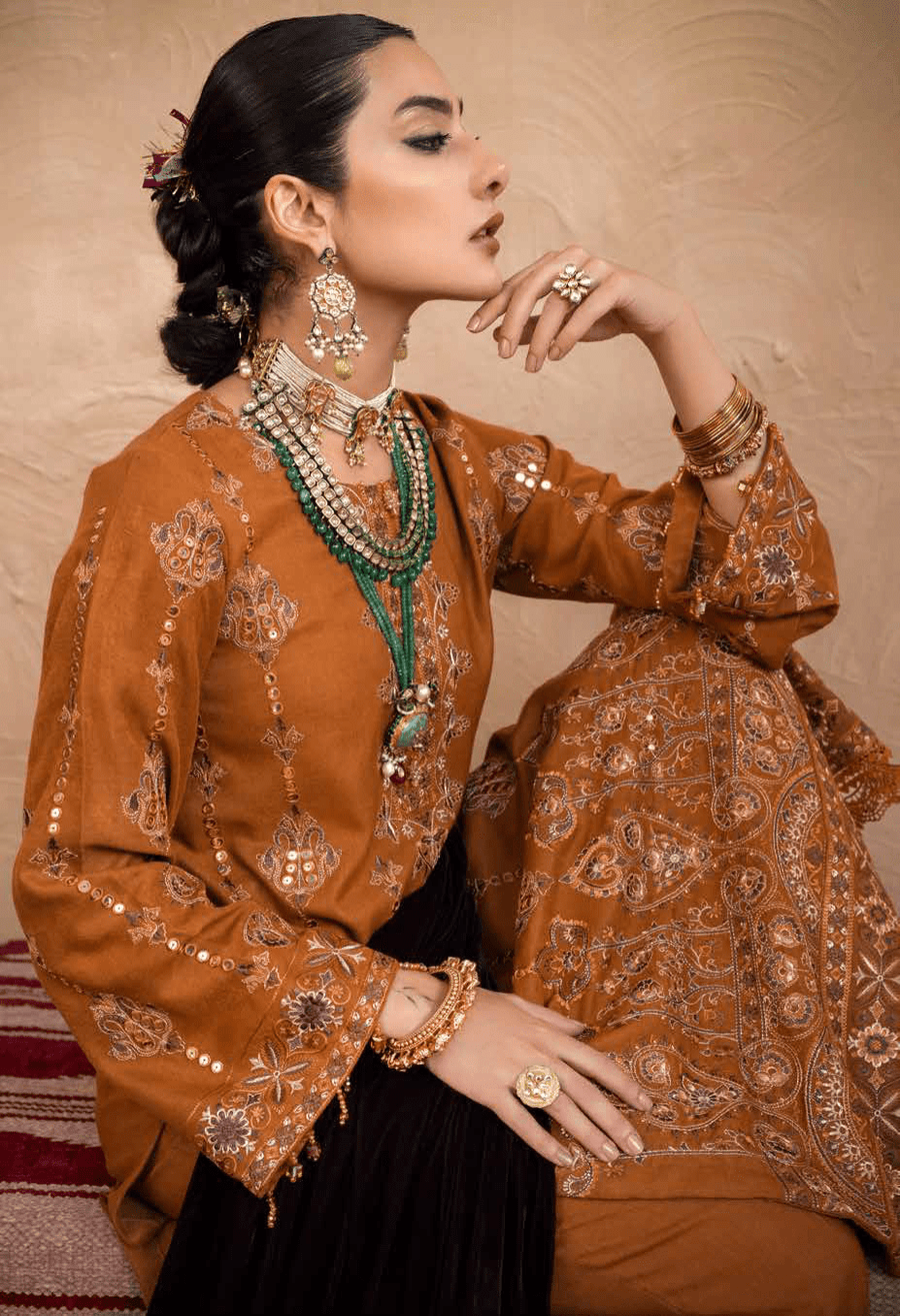 NUREH Exclusive Winter Unstitched Embroidered Leather Peach 3Pc NEP-21